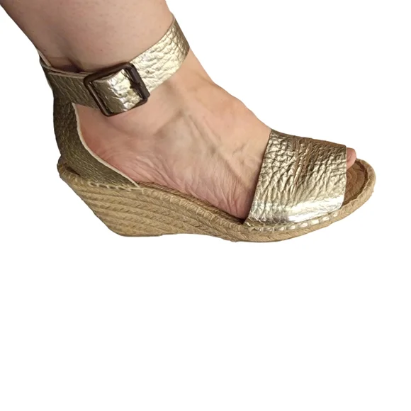 J Crew Gold Pebbled Leather Espadrille - Picture 6 of 6